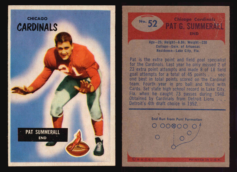 1955 Bowman Football Trading Card You Pick Singles #1-#160 VG/EX #52 Pat Summerall (R)  - TvMovieCards.com