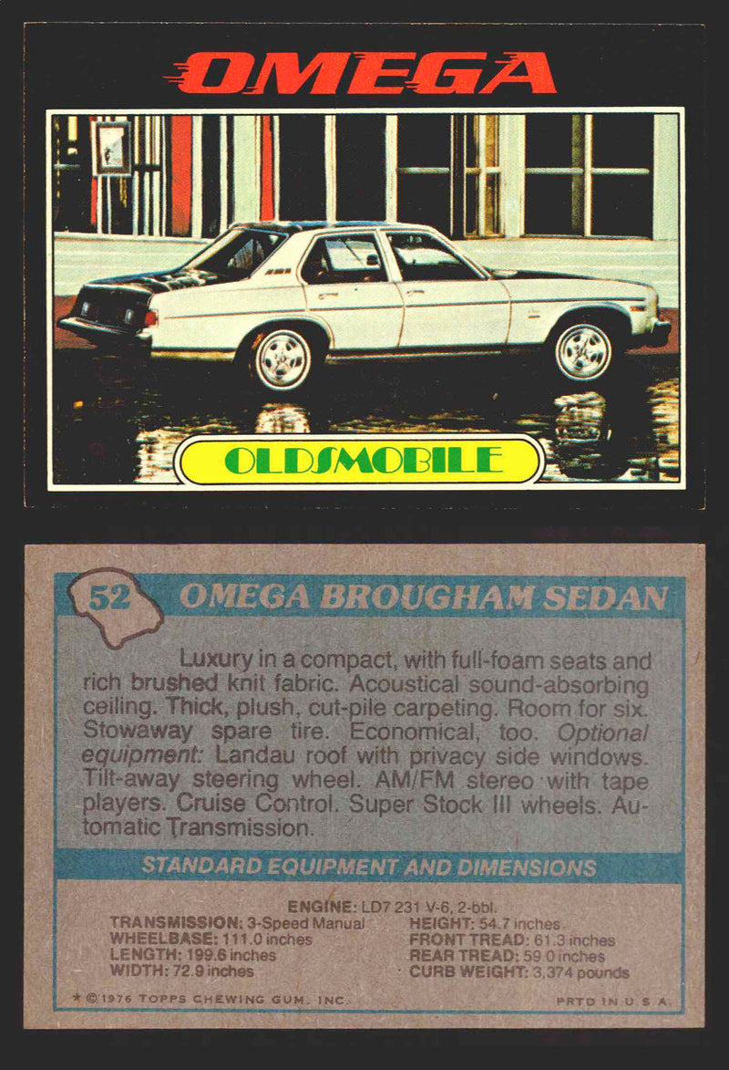 1976 Autos of 1977 Vintage Trading Cards You Pick Singles #1-99 Topps 52   Omega Brougham Sedan  - TvMovieCards.com
