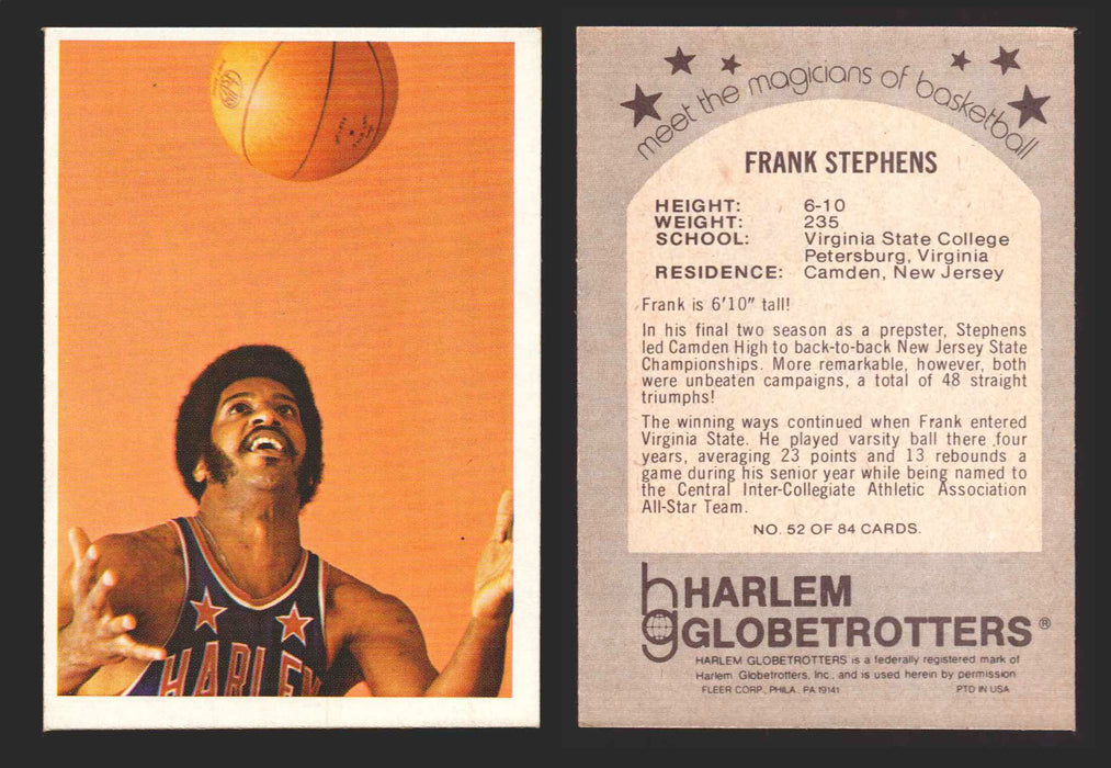 1971 Harlem Globetrotters Fleer Vintage Trading Card You Pick Singles #1-84 52 of 84   Frank Stephens  - TvMovieCards.com