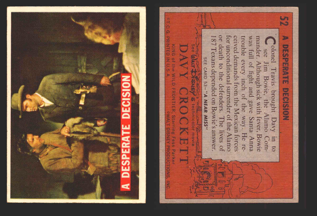 Davy Crockett Series 1 1956 Walt Disney Topps Vintage Trading Cards You Pick Sin 52   A Desperate Decision  - TvMovieCards.com