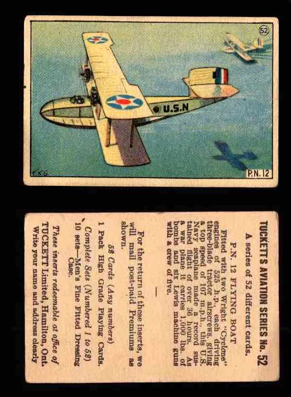 1929 Tucketts Aviation Series 1 Vintage Trading Cards You Pick Singles #1-52 #52 P.N. 12 Flying Boat  - TvMovieCards.com