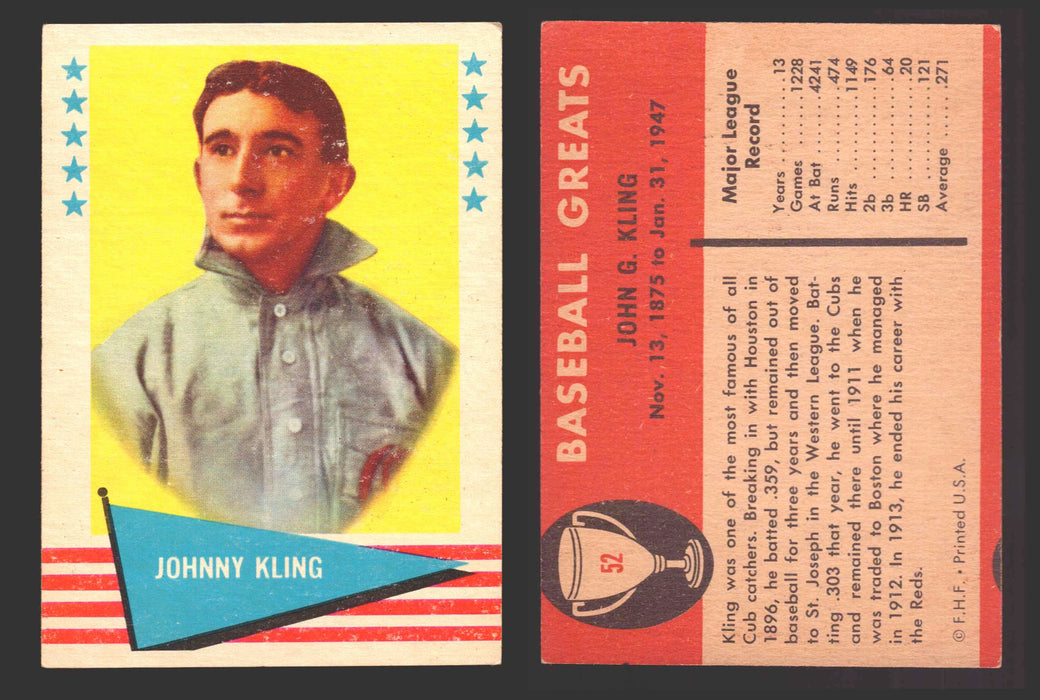 1961 Fleer Baseball Greats Trading Card You Pick Singles #1-#154 VG/EX 52 Johnny Kling  - TvMovieCards.com