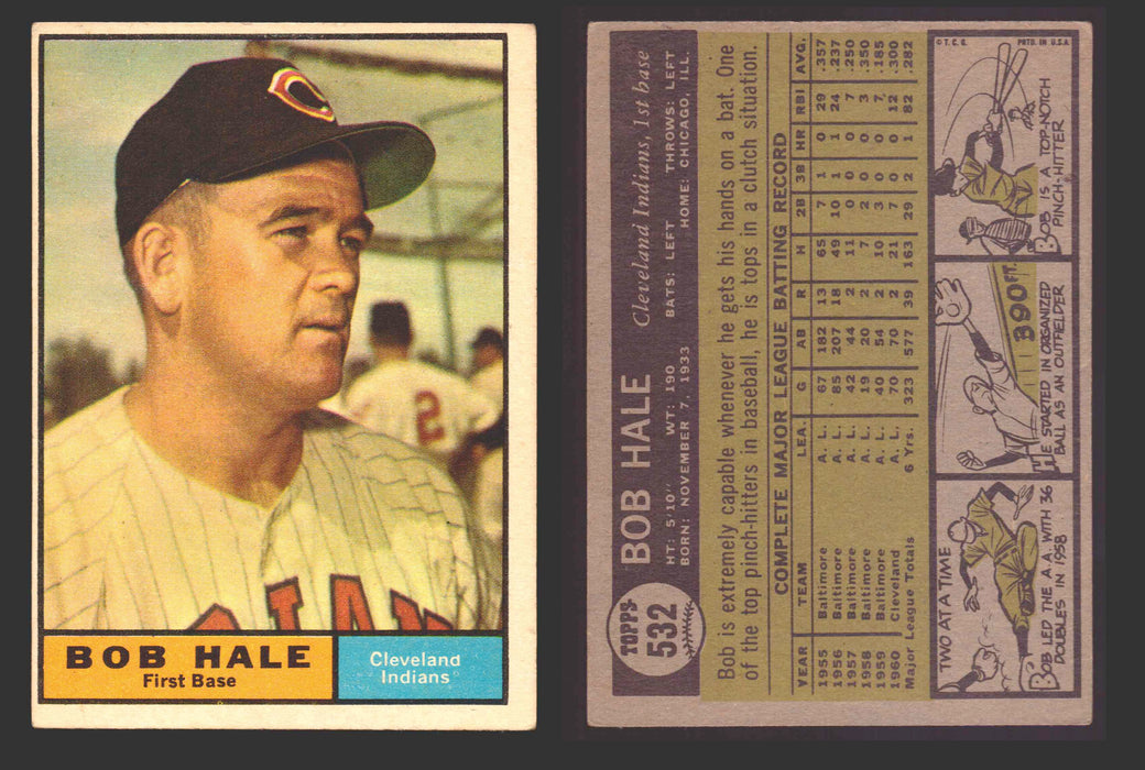 1961 Topps Baseball Trading Card You Pick Singles #500-#589 VG/EX #	532 Bob Hale - Cleveland Indians  - TvMovieCards.com