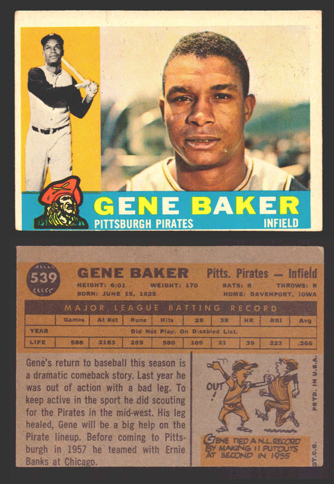 1960 Topps Baseball Trading Card You Pick Singles #250-#572 VG/EX 539 - Gene Baker  - TvMovieCards.com