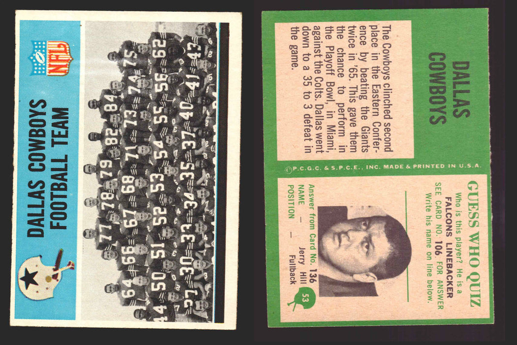 1966 Philadelphia Football NFL Trading Card You Pick Singles #1-#99 VG/EX 53 Dallas Cowboys Team  - TvMovieCards.com
