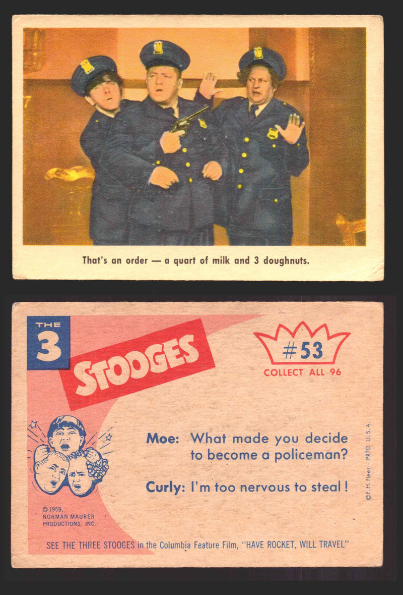 1959 Three 3 Stooges Fleer Vintage Trading Cards You Pick Singles #1-96 #53  - TvMovieCards.com