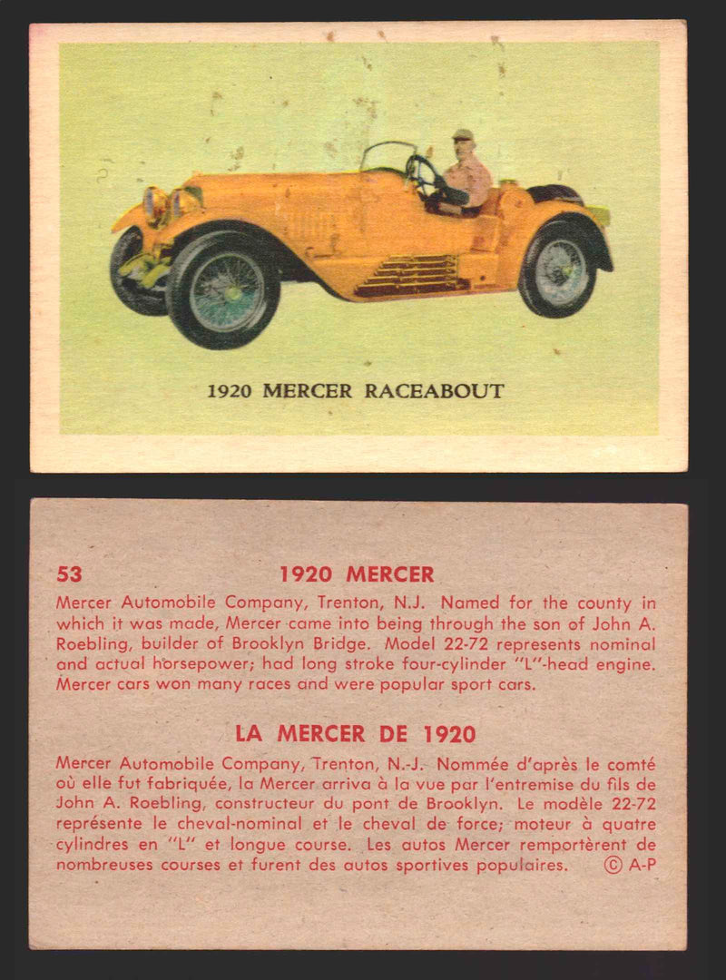 1959 Parkhurst Old Time Cars Vintage Trading Card You Pick Singles #1-64 V339-16 53	1920 Mercer Raceabout  - TvMovieCards.com