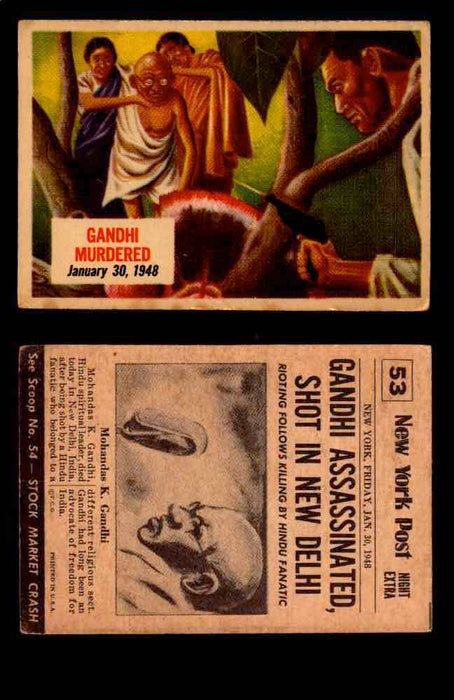 1954 Scoop Newspaper Series 1 Topps Vintage Trading Cards You Pick Singles #1-78 53   Gandhi Murdered  - TvMovieCards.com