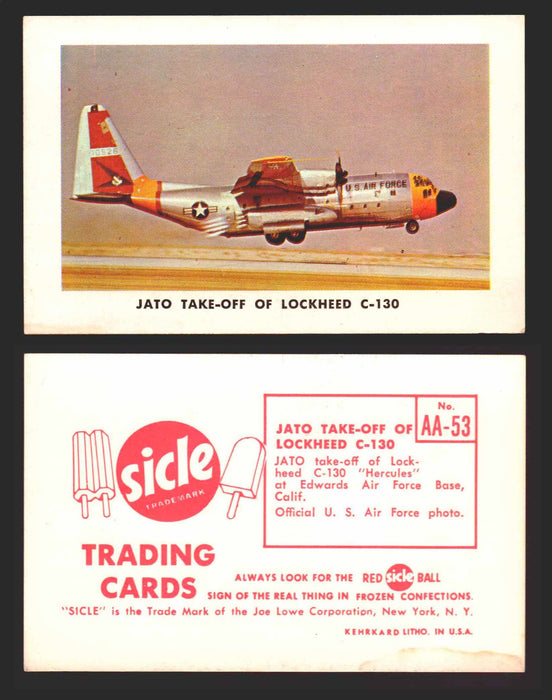 1959 Sicle Airplanes Joe Lowe Corp Vintage Trading Card You Pick Singles #1-#76 AA-53	JATO Take-off of Lockheed C-130  - TvMovieCards.com