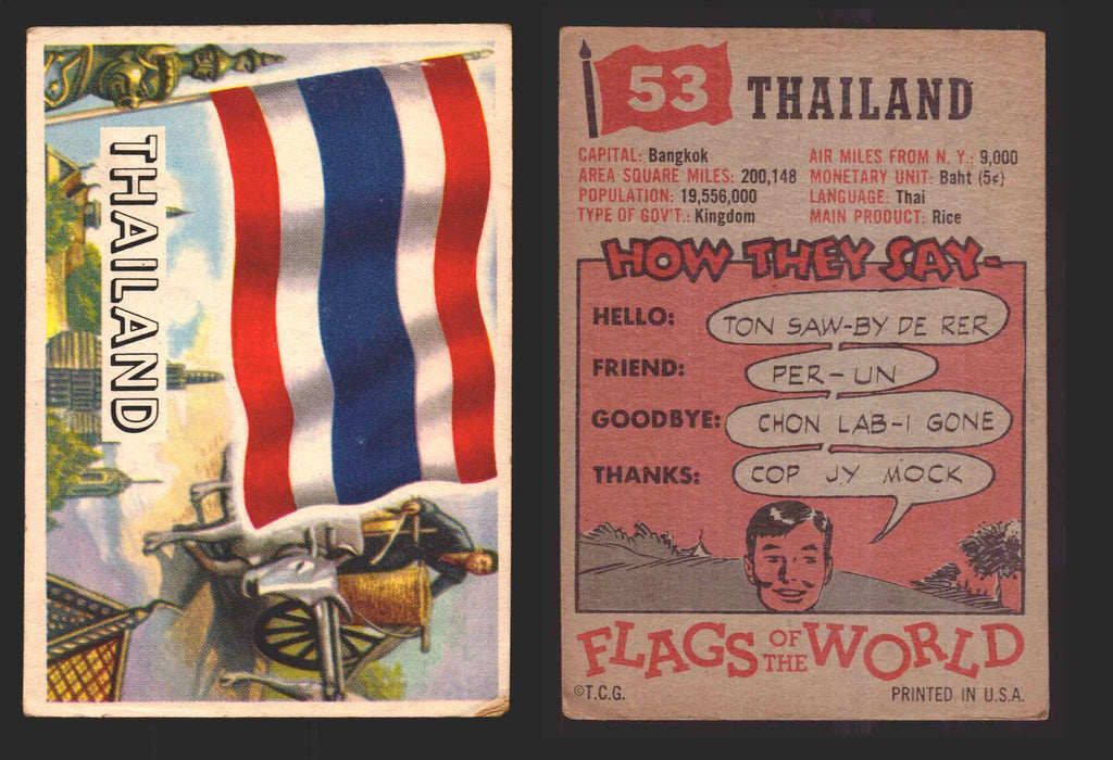 1956 Flags of the World Vintage Trading Cards You Pick Singles #1-#80 Topps 53	Thailand  - TvMovieCards.com