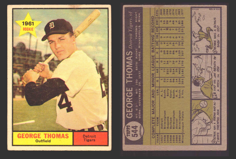 1961 Topps Baseball Trading Card You Pick Singles #500-#589 VG/EX #	544 George Thomas - Detroit Tigers RC  - TvMovieCards.com