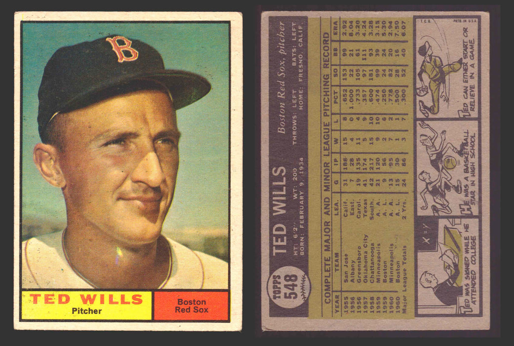 1961 Topps Baseball Trading Card You Pick Singles #500-#589 VG/EX #	548 Ted Wills - Boston Red Sox  - TvMovieCards.com