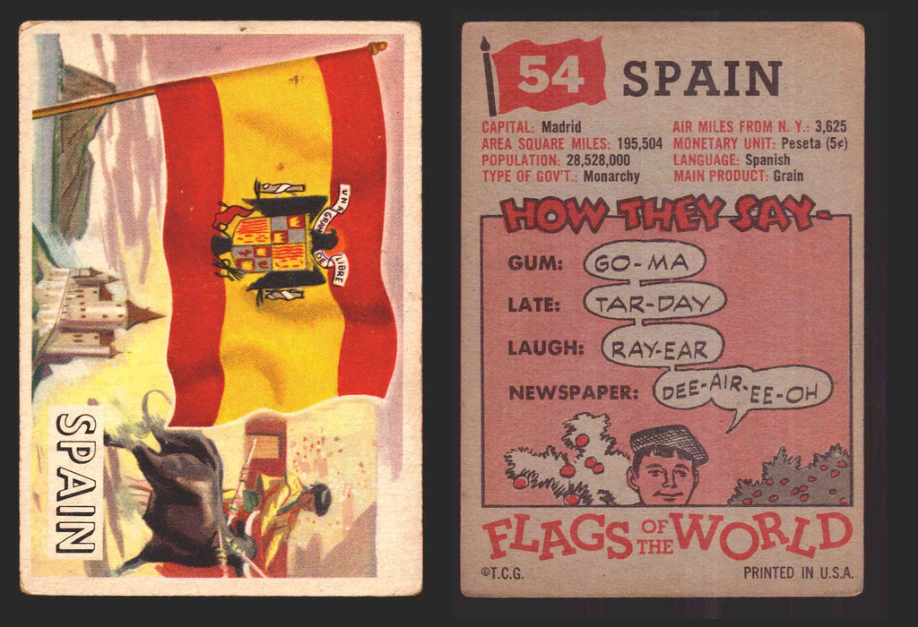 1956 Flags of the World Vintage Trading Cards You Pick Singles #1-#80 Topps 54	Spain  - TvMovieCards.com