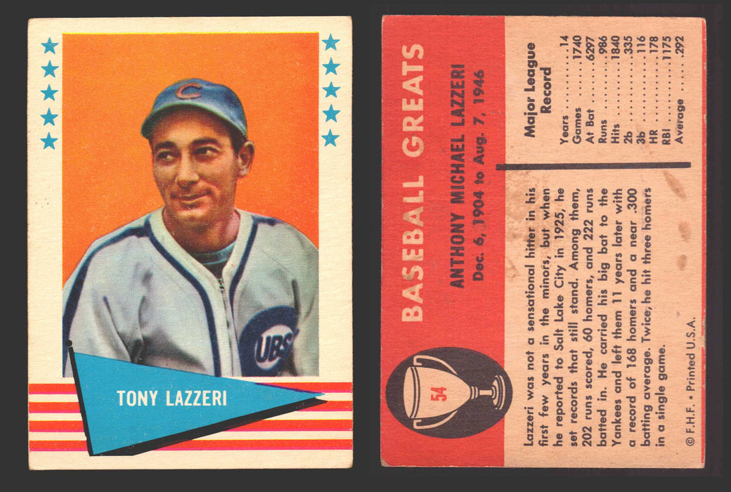 1961 Fleer Baseball Greats Trading Card You Pick Singles #1-#154 VG/EX 54 Tony Lazzeri  - TvMovieCards.com