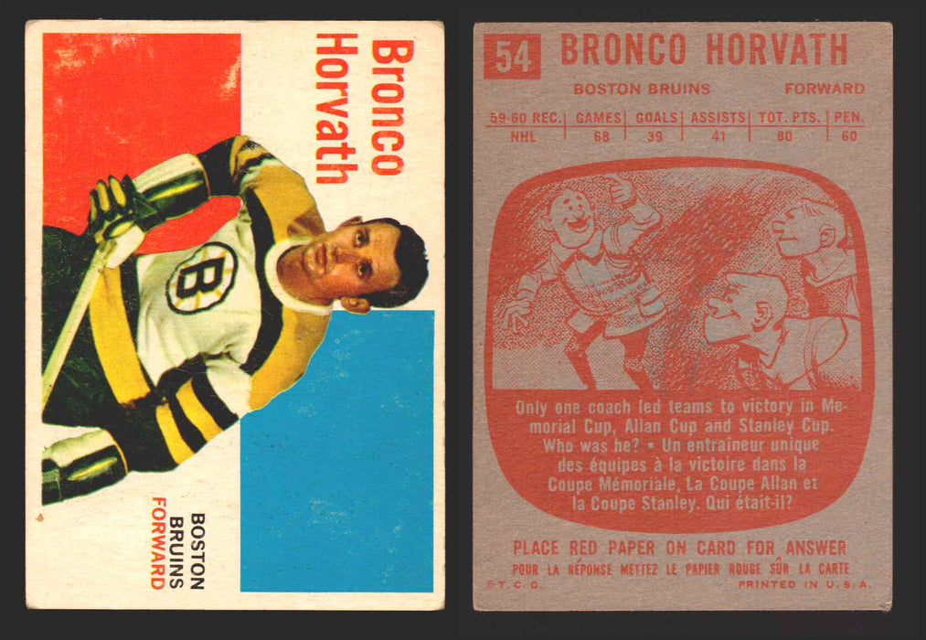 1960-61 Topps Hockey NHL Trading Card You Pick Single Cards #1 - 66 EX/NM 54 Bronco Horvath  - TvMovieCards.com