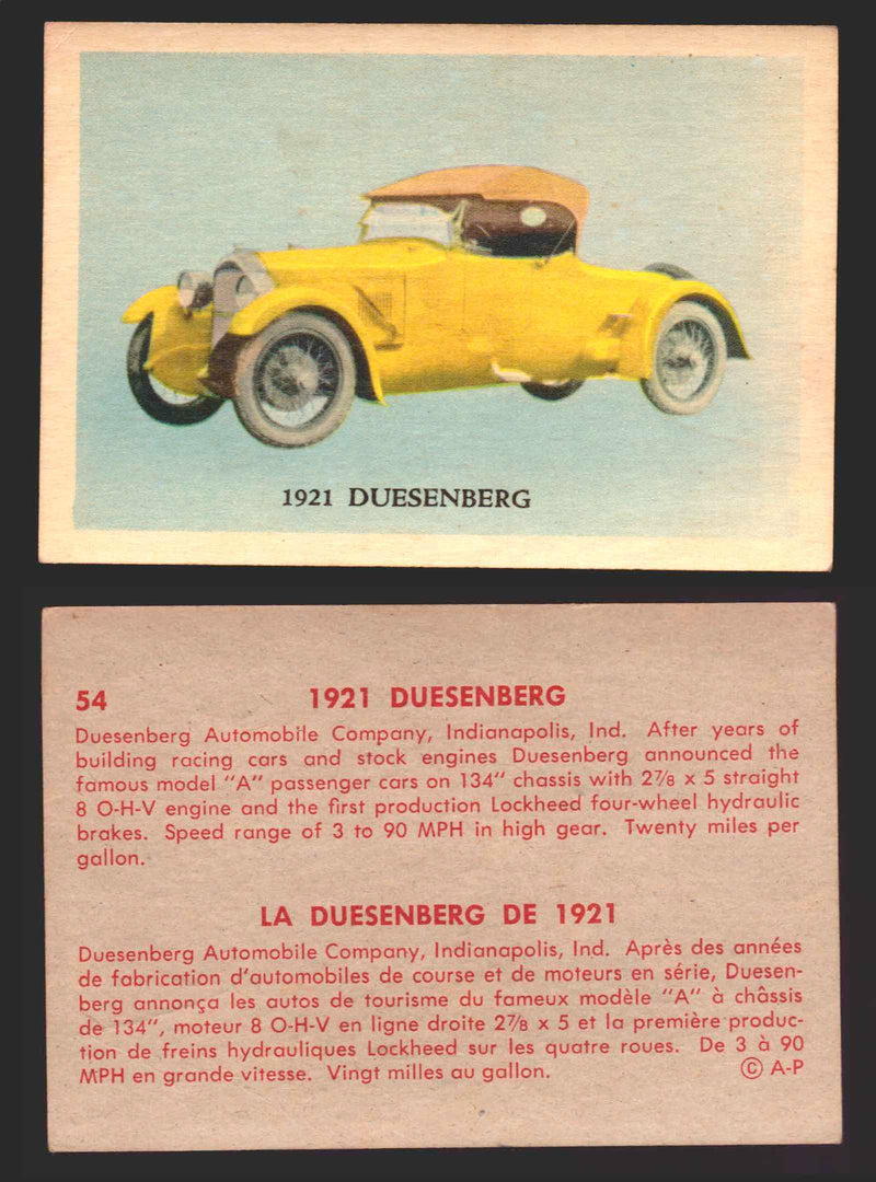 1959 Parkhurst Old Time Cars Vintage Trading Card You Pick Singles #1-64 V339-16 54	1921 Duesenberg  - TvMovieCards.com