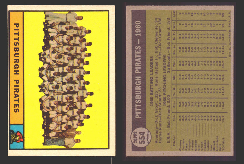 1961 Topps Baseball Trading Card You Pick Singles #500-#589 VG/EX #	554 Pittsburgh Pirates Team -  - TvMovieCards.com