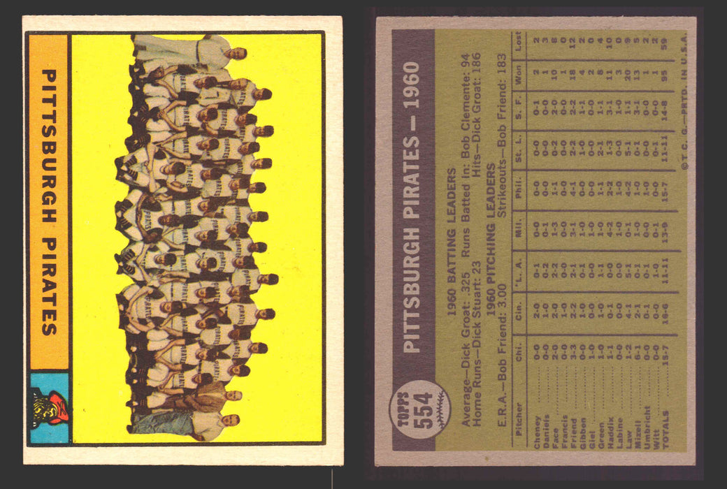 1961 Topps Baseball Trading Card You Pick Singles #500-#589 VG/EX #	554 Pittsburgh Pirates Team -  - TvMovieCards.com