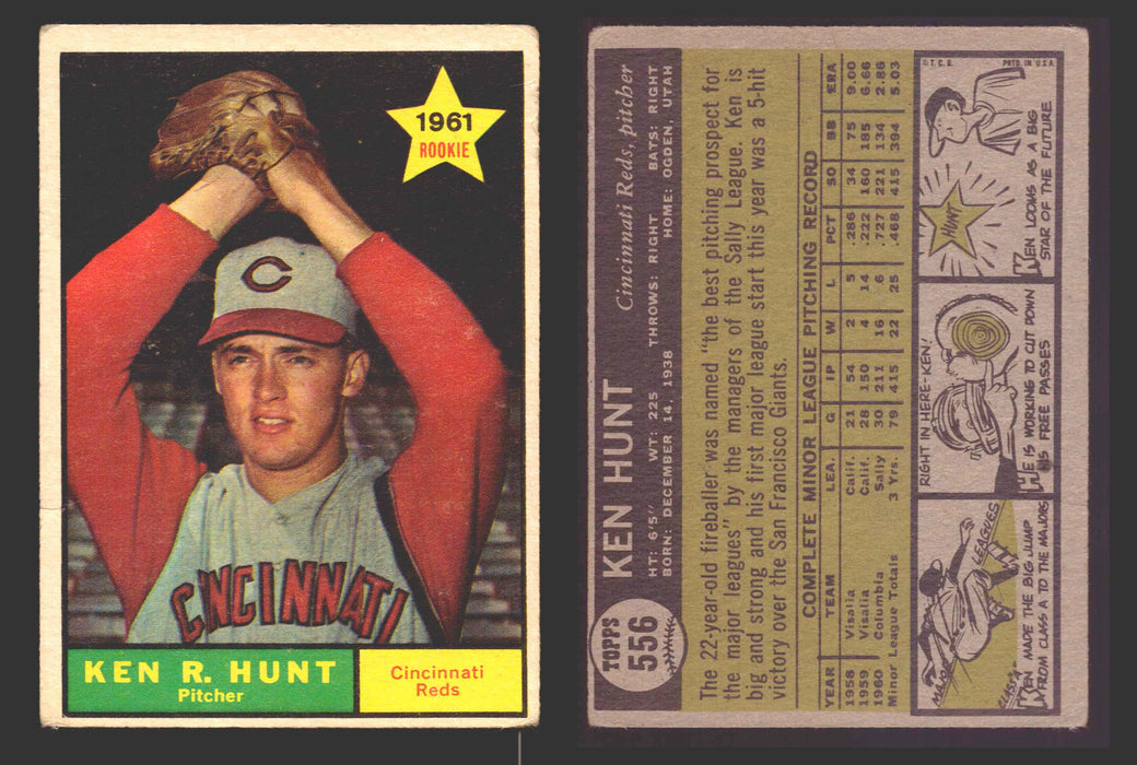 1961 Topps Baseball Trading Card You Pick Singles #500-#589 VG/EX #	556 Ken R. Hunt - Cincinnati Reds RC  - TvMovieCards.com