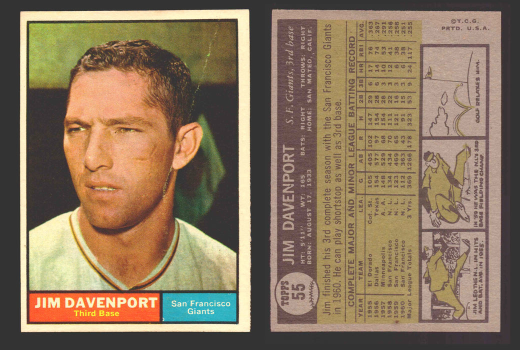 1961 Topps Baseball Trading Card You Pick Singles #1-#99 VG/EX #	55 Jim Davenport - San Francisco Giants  - TvMovieCards.com