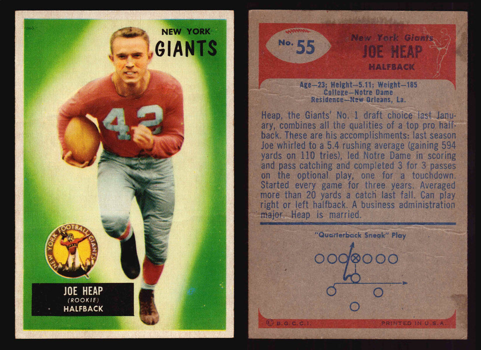 1955 Bowman Football Trading Card You Pick Singles #1-#160 VG/EX #55 Joe Heap (creased)  - TvMovieCards.com