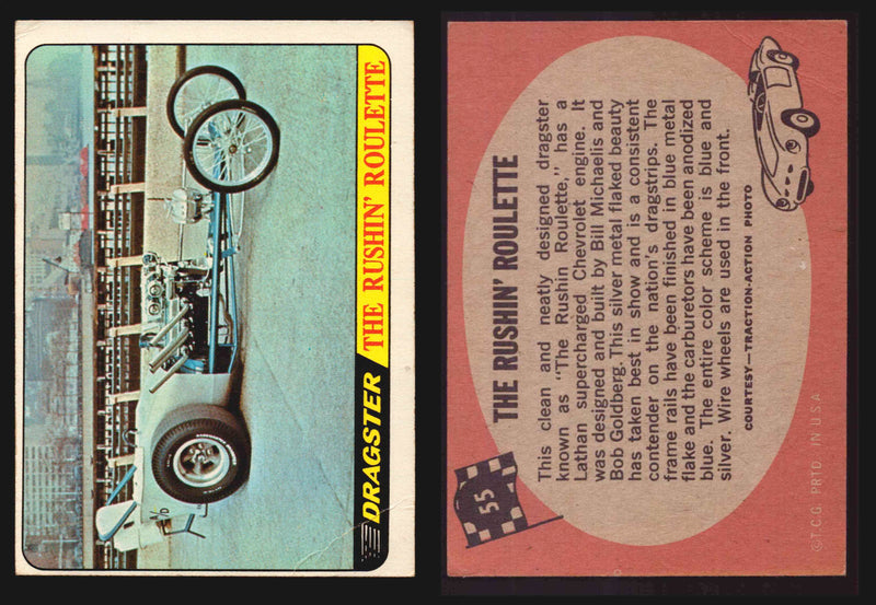 Hot Rods Topps 1968 George Barris Vintage Trading Cards #1-66 You Pick Singles #55 The Rushin' Roulette (creased)  - TvMovieCards.com