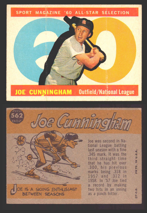 1960 Topps Baseball Trading Card You Pick Singles #250-#572 VG/EX 562 - Joe Cunningham AS  - TvMovieCards.com