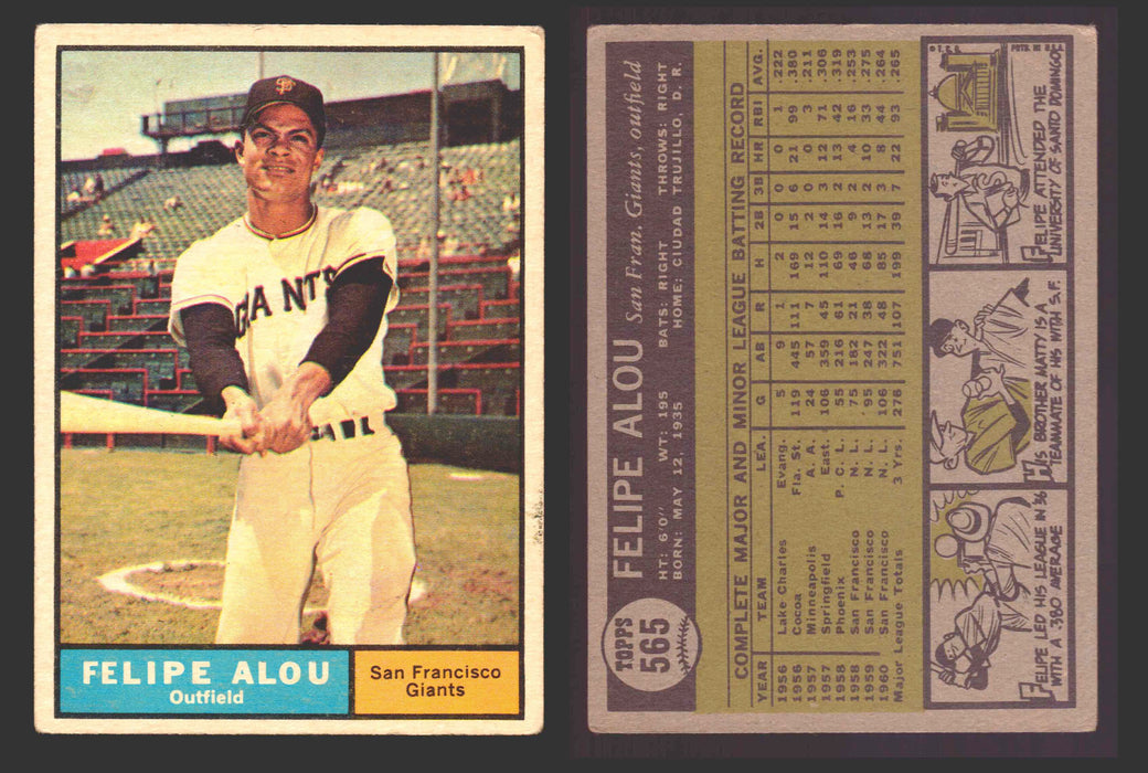 1961 Topps Baseball Trading Card You Pick Singles #500-#589 VG/EX #	565 Felipe Alou - San Francisco Giants  - TvMovieCards.com