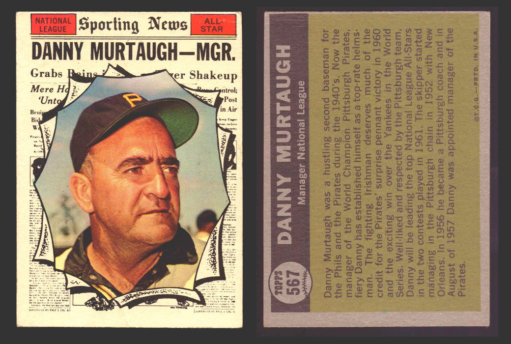 1961 Topps Baseball Trading Card You Pick Singles #500-#589 VG/EX #	567 Danny Murtaugh - Pittsburgh Pirates AS  - TvMovieCards.com