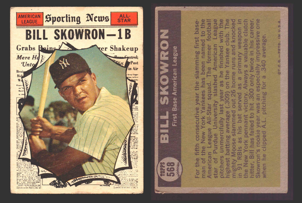 1961 Topps Baseball Trading Card You Pick Singles #500-#589 VG/EX #	568 Bill Skowron - New York Yankees AS  - TvMovieCards.com