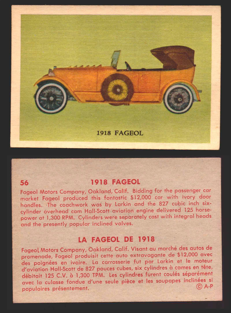 1959 Parkhurst Old Time Cars Vintage Trading Card You Pick Singles #1-64 V339-16 56	1918 Fageol  - TvMovieCards.com