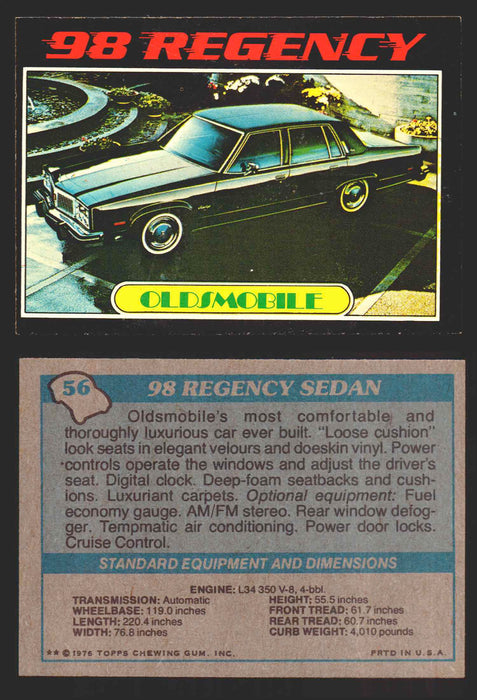 1976 Autos of 1977 Vintage Trading Cards You Pick Singles #1-99 Topps 56   Oldsmobile 98 Regency Sedan  - TvMovieCards.com