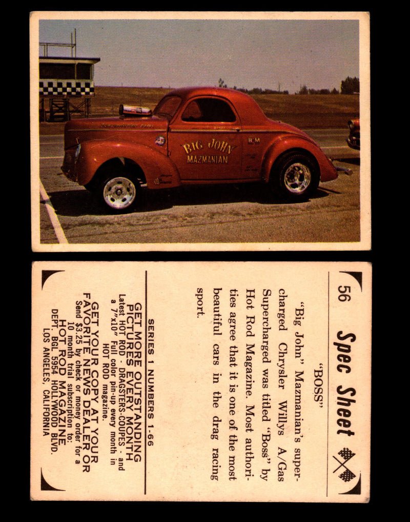 1965 Donruss Spec Sheet Vintage Hot Rods Trading Cards You Pick Singles #1-66 #56  - TvMovieCards.com