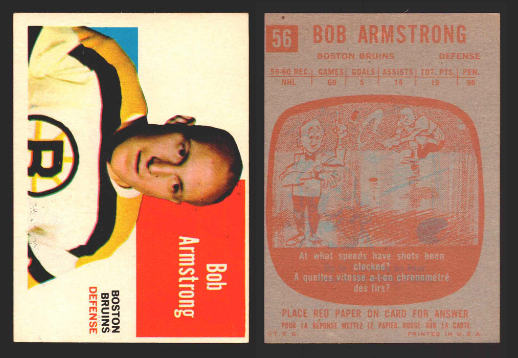 1960-61 Topps Hockey NHL Trading Card You Pick Single Cards #1 - 66 EX/NM 56 Bob Armstrong  - TvMovieCards.com