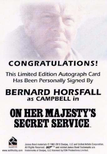 James Bond Heroes & Villains Bernard Horsfall Autograph Card   - TvMovieCards.com