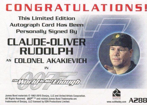 James Bond Classics 2016 Claude-Oliver Rudolph Autograph Card A288   - TvMovieCards.com