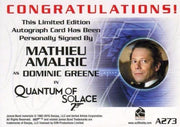 James Bond Archives 2015 Edition Mathieu Amalric Autograph Card A273   - TvMovieCards.com
