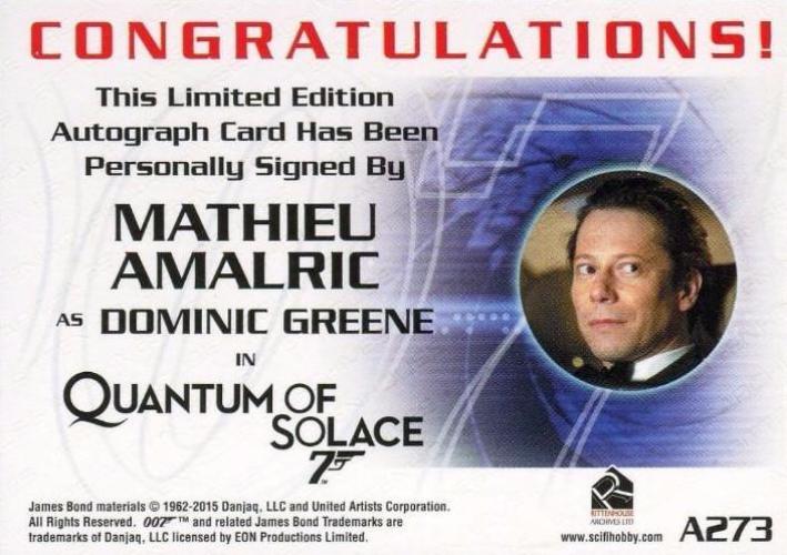 James Bond Archives 2015 Edition Mathieu Amalric Autograph Card A273   - TvMovieCards.com