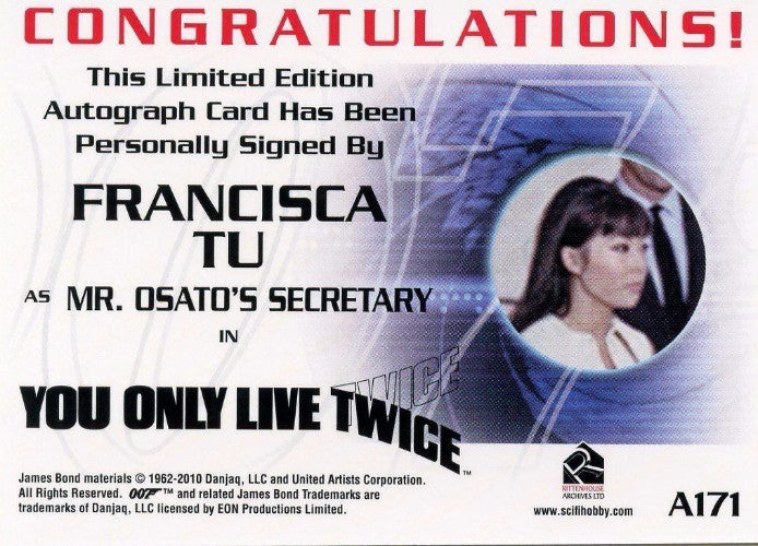 James Bond 50th Anniversary Series One Francisca Tu Autograph Card A171   - TvMovieCards.com