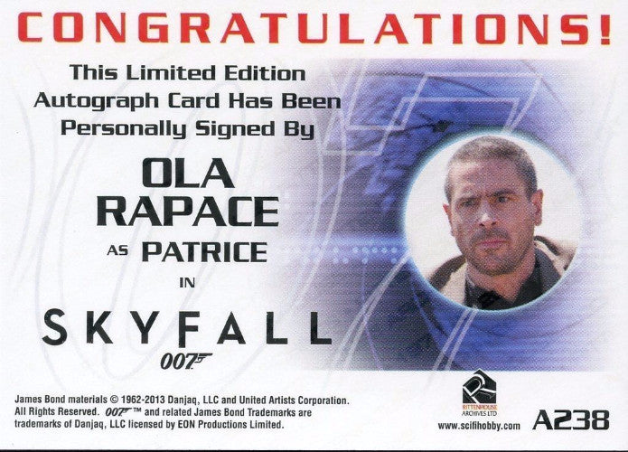 James Bond Archives 2014 Edition Ola Rapace Autograph Card A238   - TvMovieCards.com