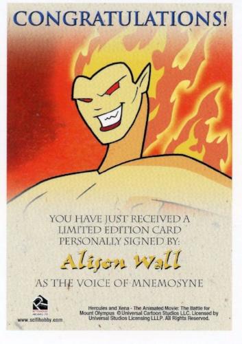 Xena & Hercules Animated Adventures Alison Wall Mnemosyne Autograph Card   - TvMovieCards.com