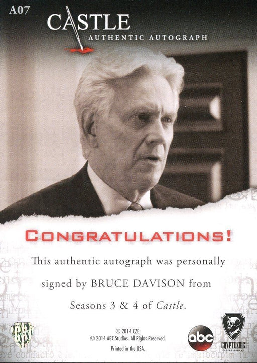 Castle Seasons 3 & 4 Bruce Davison Autograph Card A07   - TvMovieCards.com