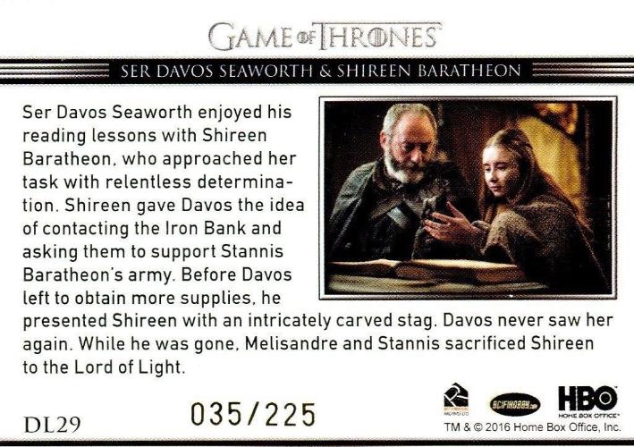 Game of Thrones Season 5 Relationships Gold Foil Parallel Chase Card DL29   - TvMovieCards.com