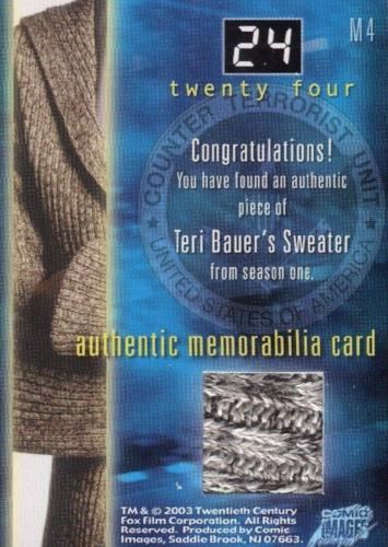 Twenty Four Seasons 1 and 2 Memorabilia Costume Card M4 Teri Bauer's Sweater   - TvMovieCards.com