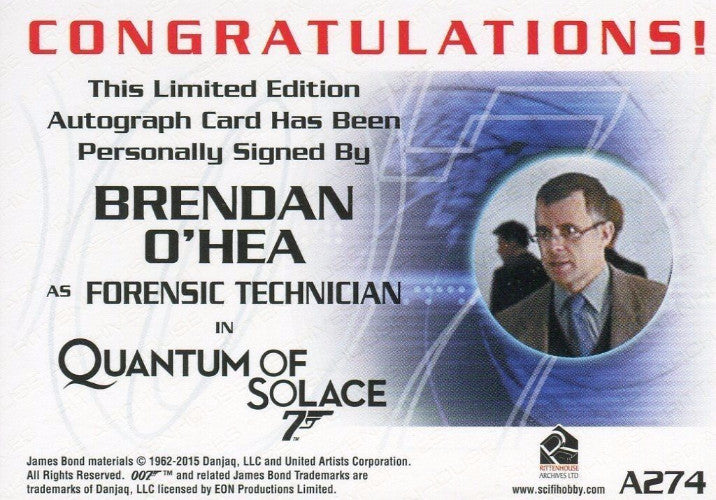 James Bond Archives 2015 Edition Brendan O'Hea Autograph Card A274   - TvMovieCards.com