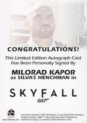 James Bond Archives 2015 Edition Milorad Kapor Autograph Card   - TvMovieCards.com