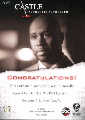 Castle Seasons 3 & 4 Derek Webster Autograph Card A10   - TvMovieCards.com