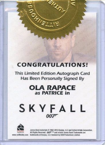 James Bond Autographs & Relics Ola Rapace Autograph Card   - TvMovieCards.com