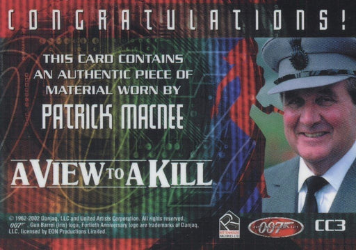 James Bond 40th Anniversary Patrick Macnee Costume Card CC3   - TvMovieCards.com