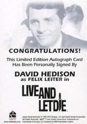 James Bond Archives 2015 Edition David Hedison Autograph Card   - TvMovieCards.com
